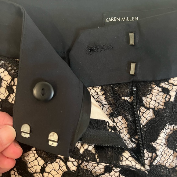 Karen Millen Lace Scalloped Shorts w/ Pockets | Size 2 | Black w/ Nude Underlay - Picture 6 of 9